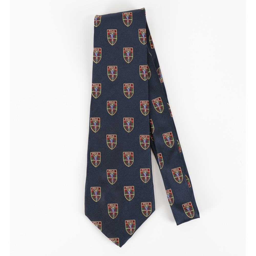 New Polo Ralph Lauren Necktie Navy Blue Silk Golfer Crest Shield USA Vintage - Picture 4 of 9